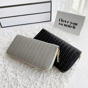 Women leather Woven style Wallets Long Zipper Multi-function Coin Purses Female High Capacity Clutch Phone Bag money clip
