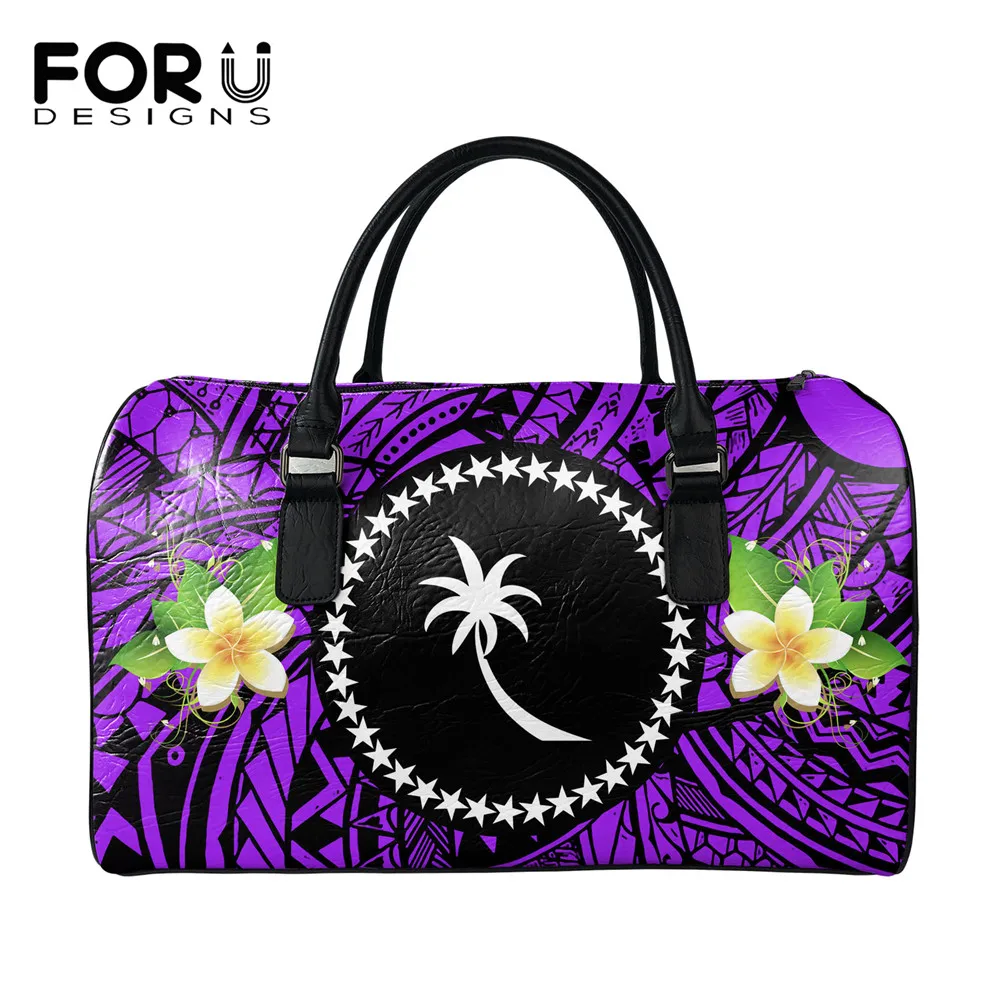 

FORUDESIGNS Chuuk And Plumeria Pattern Women's Large PU Leather Weekender Duffel Bag Casual Handbags Carry On Totes Adjustable