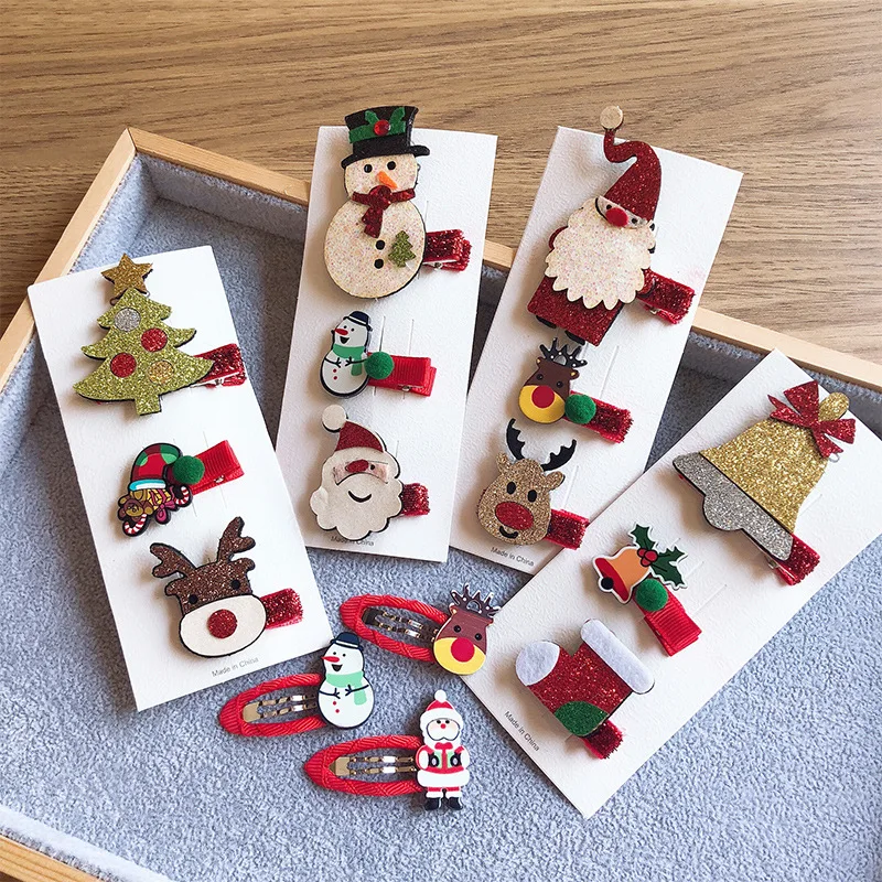 Милые заколки для волос в Корейском стиле девочек Простые рождественские