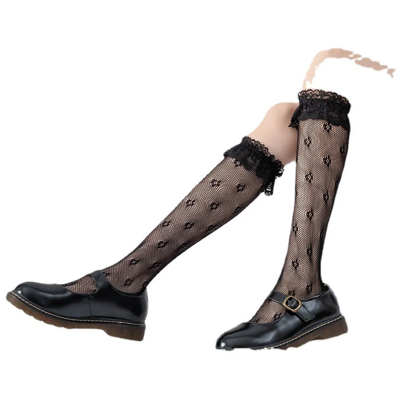 Милые кружевные носки горничной в стиле &quotЛолита&quot черные и белые с ворсом