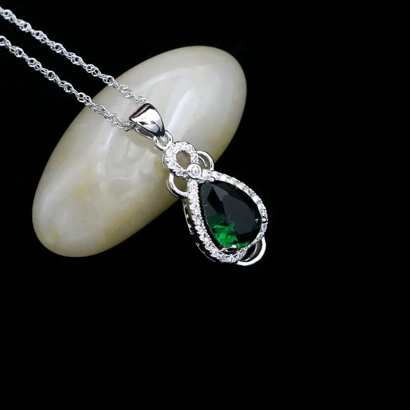 925 Sterling Silver Jewelry Sets For Women Natural Green Cubic Zirconia White Crystal Earrings/Pendant/Necklace/Ring/Bracelet | Украшения и