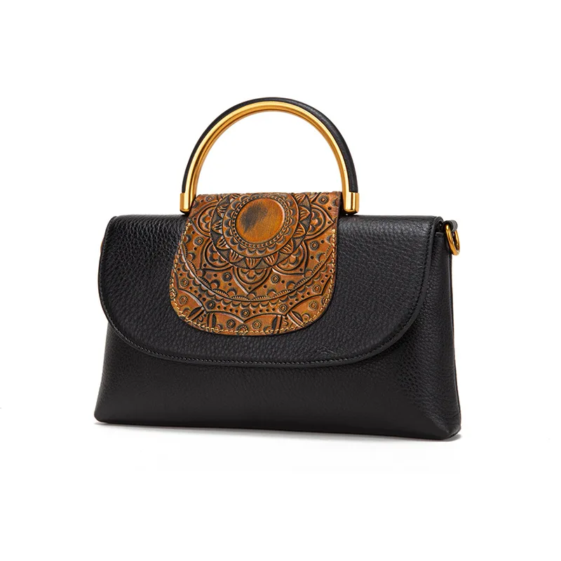 

Genuine leather handbags 2021 new small square head layer cowhide handbags women retro women's handbags