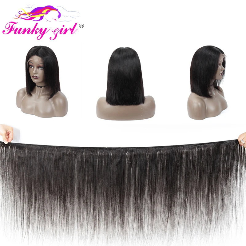 Funky Girl 13x4 человеческие волосы на кружеве, парики предварительно выщипанной плотности, 150%, бразильские волосы Remy, прямые волосы на кружеве, парик для черных женщин