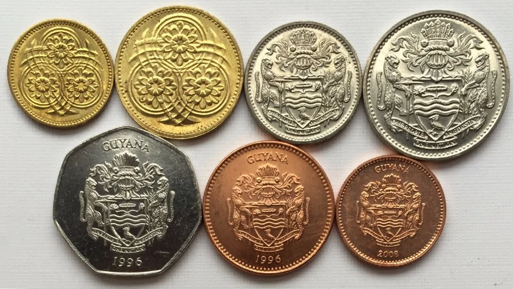 7 шт. в комплекте Гайана 100% настоящая памятная монета оригинальная коллекция -