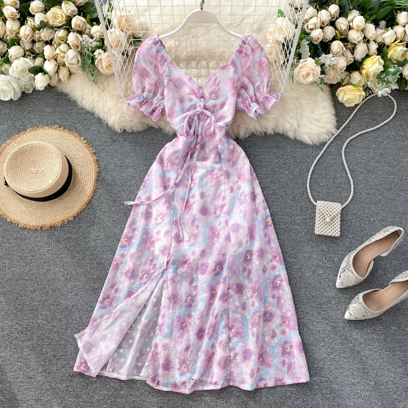 Новинка винтажное Летнее Длинное Бандажное платье средней длины с v образным