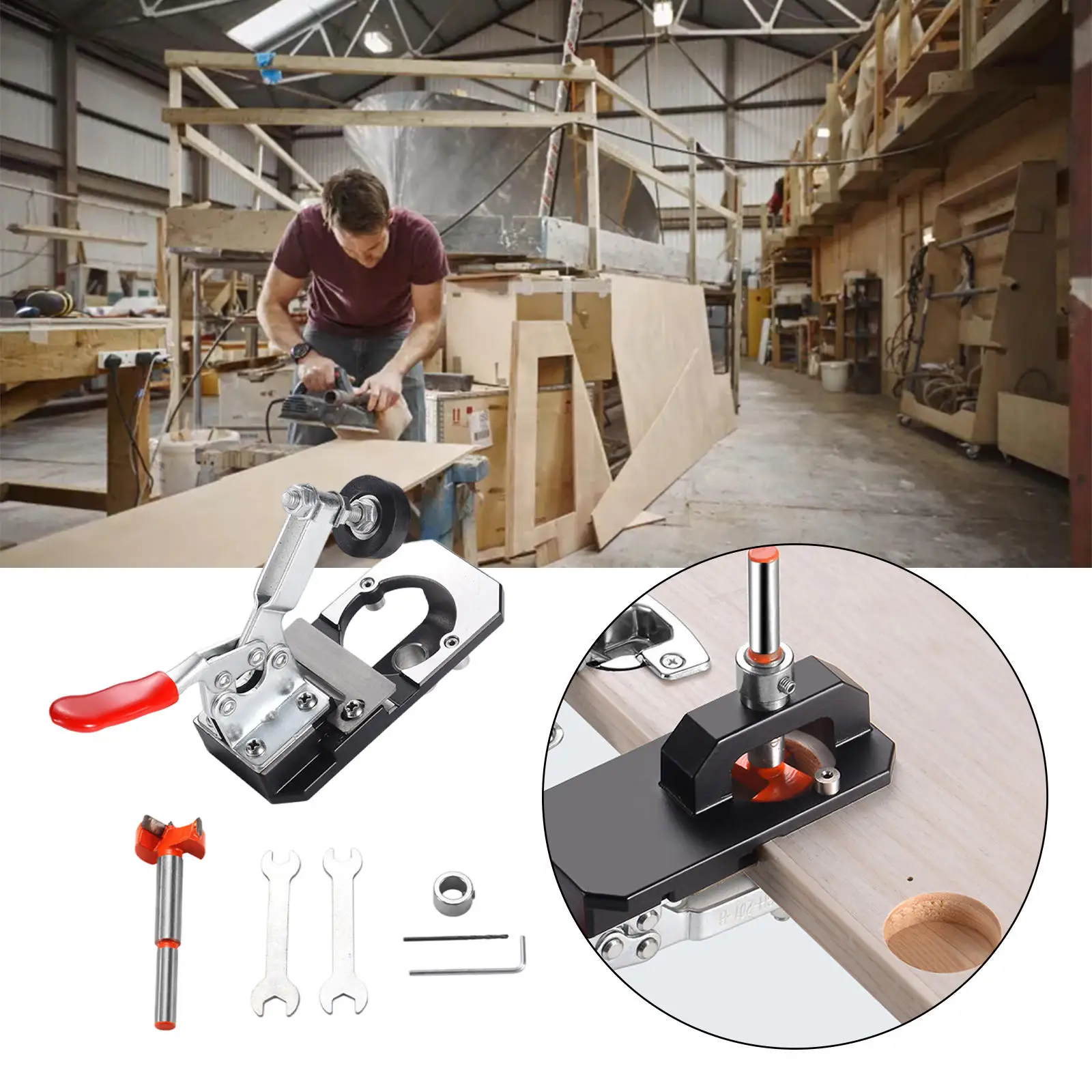

Woodworking Hole Drilling Guide Locator Set 35MM Bit Wood Cutter Concealed Cup Style Hinge Jig Boring Hole Opener