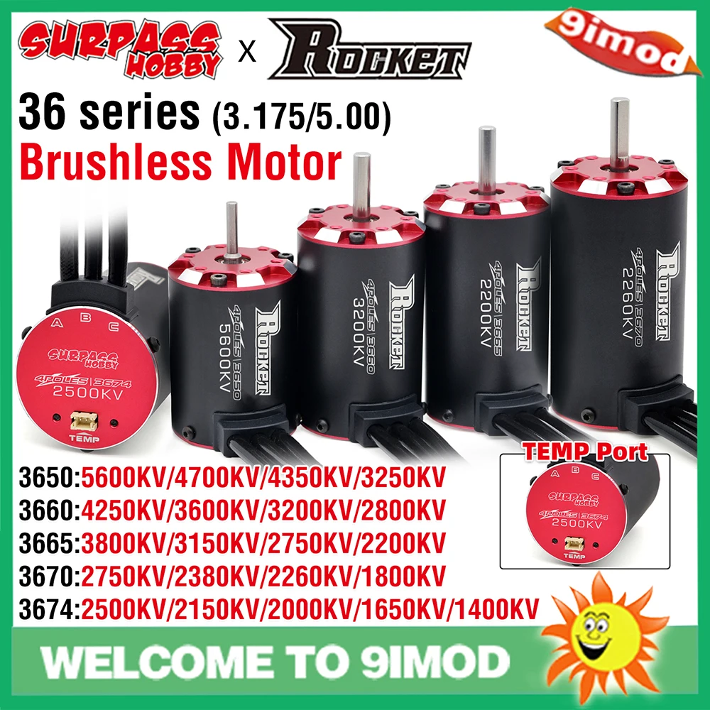 Rocket V2 supersonic Brushless Motor w/Temperature Sensor 3650 3660 3665 3670 3674 for 1/8 1/10 Tamiya Traxxas RC Racing Car