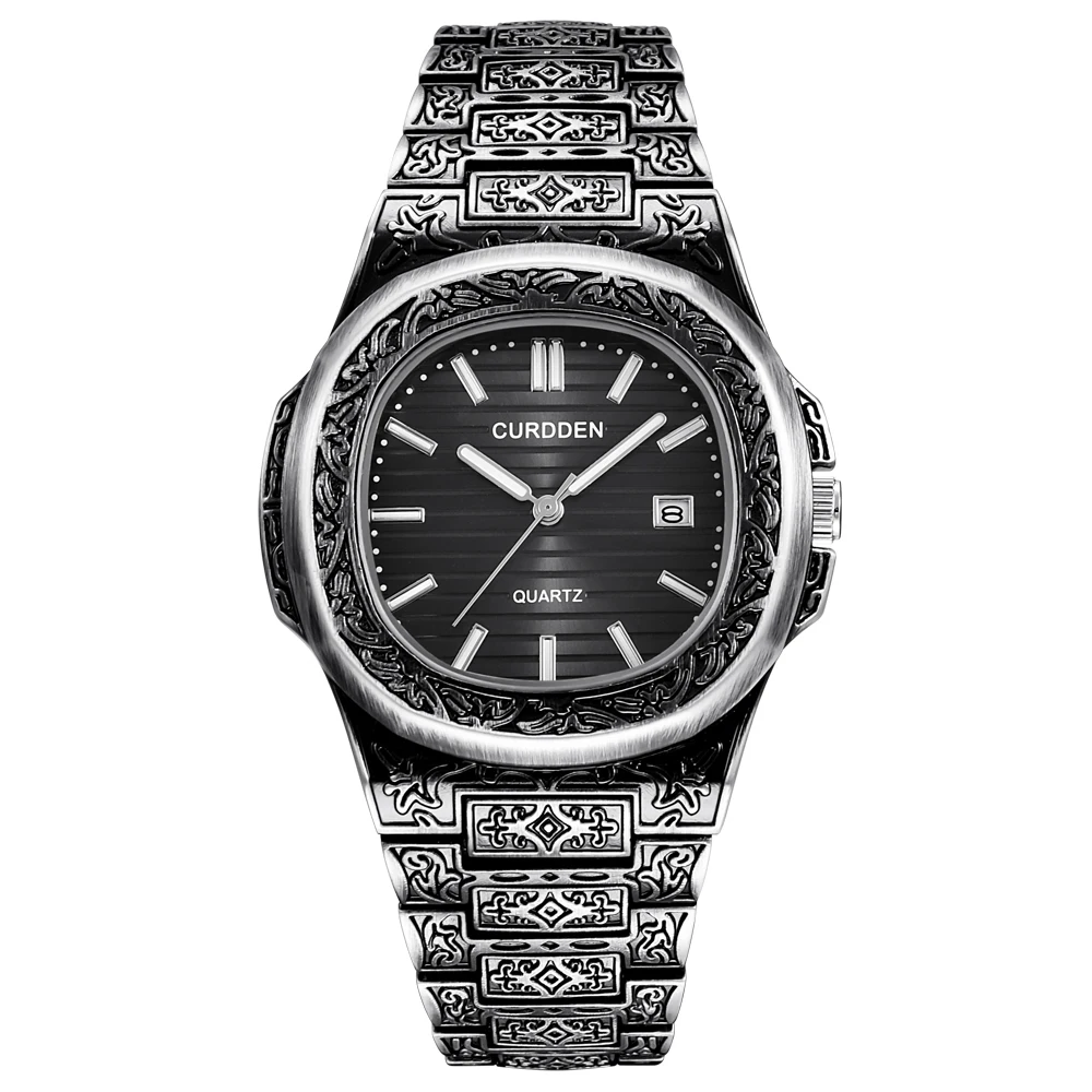 

Luxury Men's Watches Quartz Alloy Business Wristwatch Man Creative Carving Steel Watch Men Sport Analog Clock Relogio Masculino
