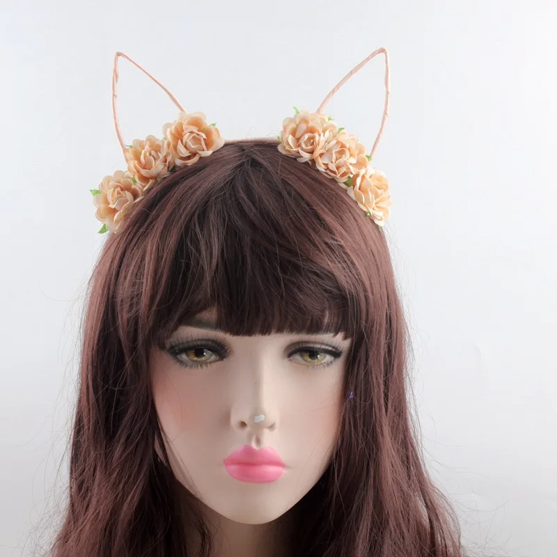 Рождественский светящийся светильник ободок для волос с розами заячьими ушками