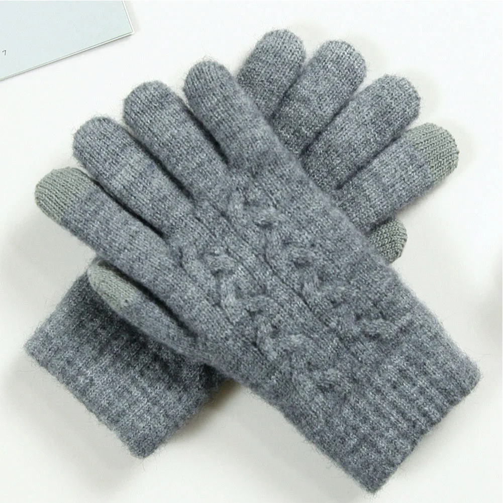 

Women Gloves Solid TouchScreen Double Thickness Autumn Winter Adult Washable Knitted Artificial Wool Warm Soft Elastic Wrist