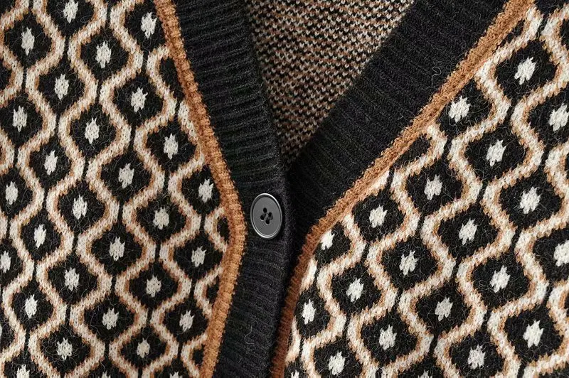 

Autumn V-Neck Knitted Sweater Women Vintage Long Sleeve Plaid Slim Office Warm Cardigan Sweater Casual Loose Chic Tops 2020