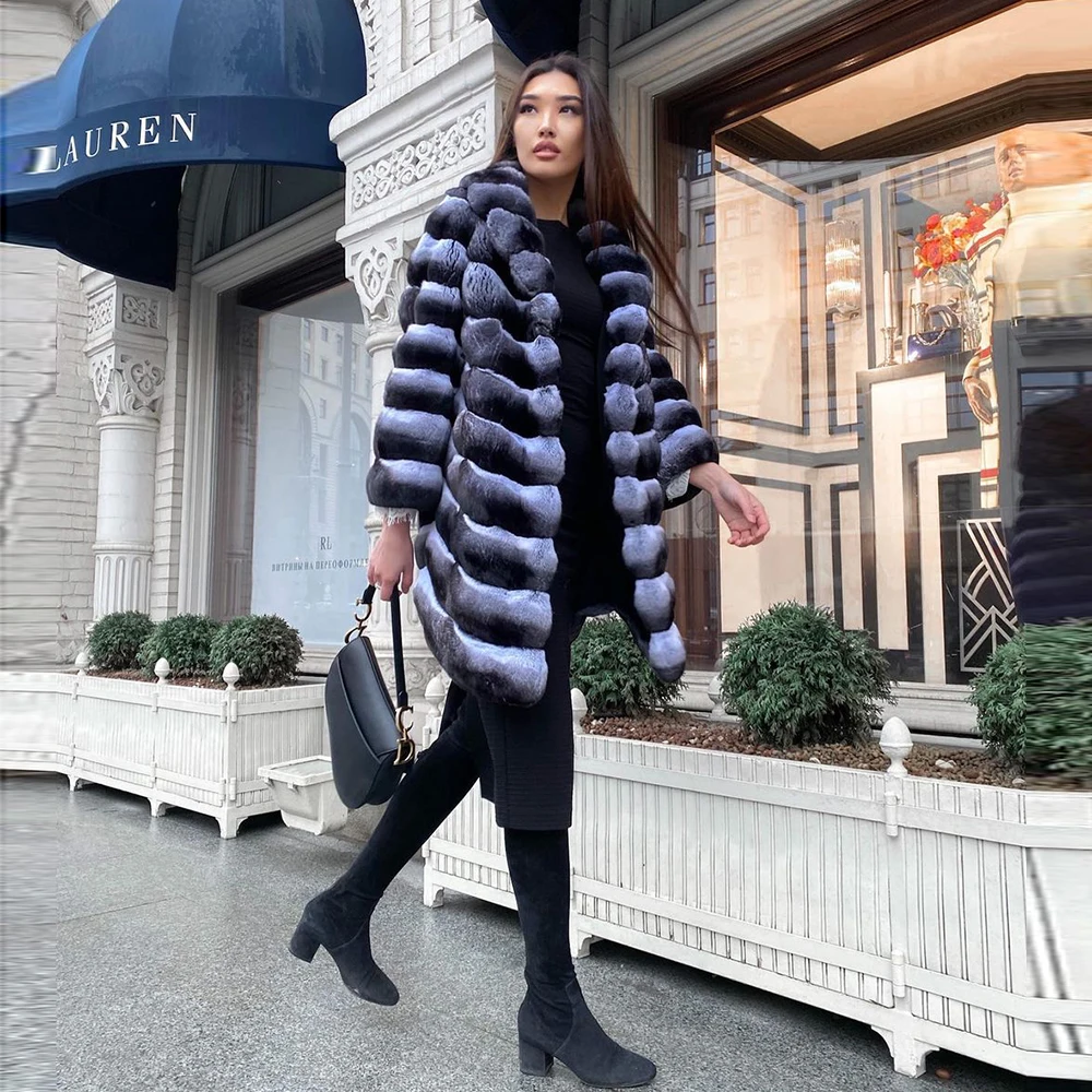 Winter Fashion Real Rex Rabbit Fur Vest Chinchilla Color Natural Whole Skin Genuine Rex Rabbit Fur Vest Stand Collar Overcoats