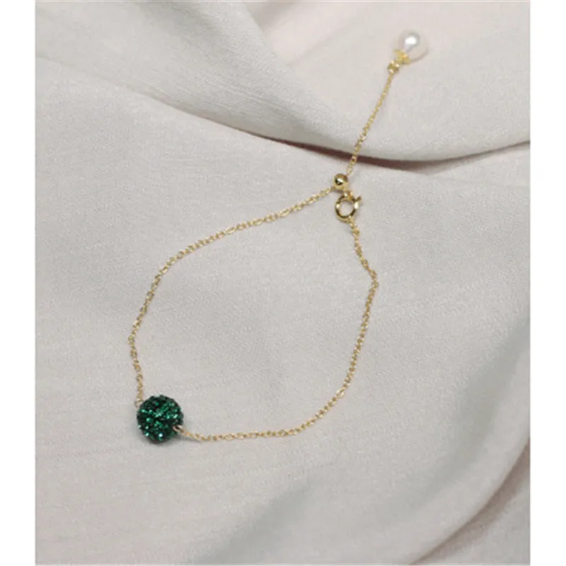 Браслет с зеленым цирконием и бусинами Olivet Золотое звено благородный элегантный