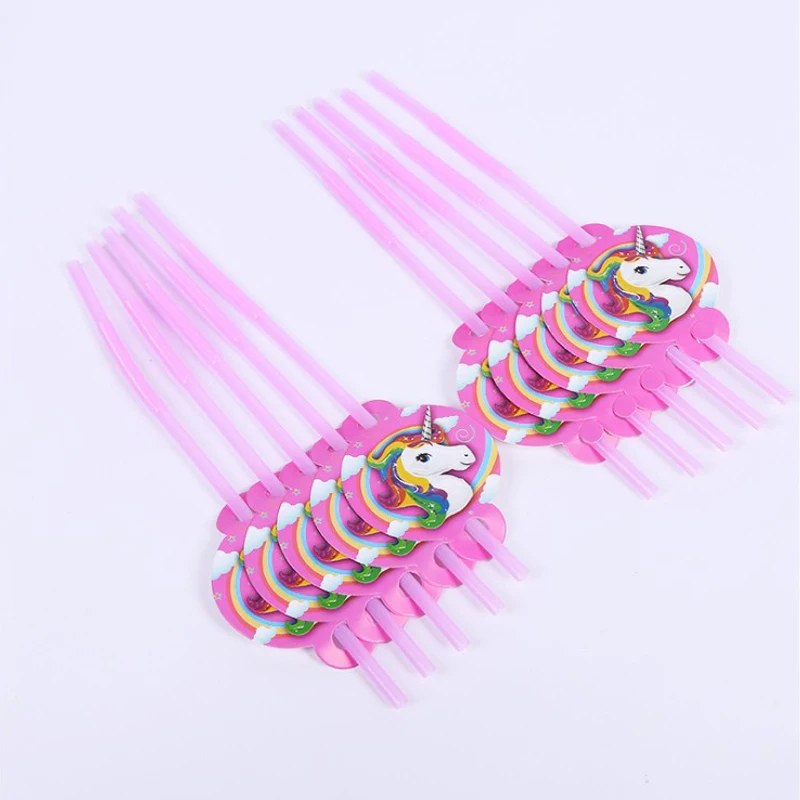 

10pcs/lot Unicorn Theme Happy Birthday Party Kids Girls Favors Drinking Straws Baby Shower Events Decorations Supplies
