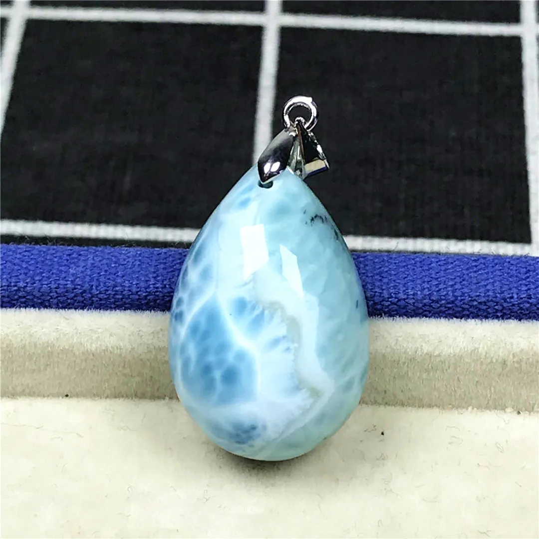 

Подвеска из натурального голубого камня для женщин и мужчин, ювелирные украшения Larimar с кристаллами на удачу, 27 х18х12 мм, серебряные бусины ре...