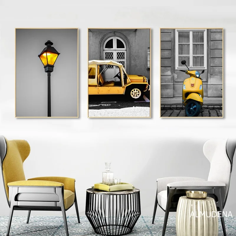 Современный скандинавский плакат ветер черный и белый желтый автомобильный