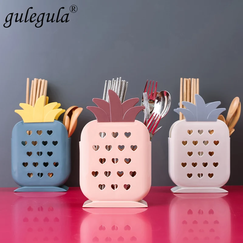 

Cartoon Pineapple Household Plastic Drain Chopsticks Tube Kitchen Creative Mildew Chopsticks Basket Storage Rack Spoon Box