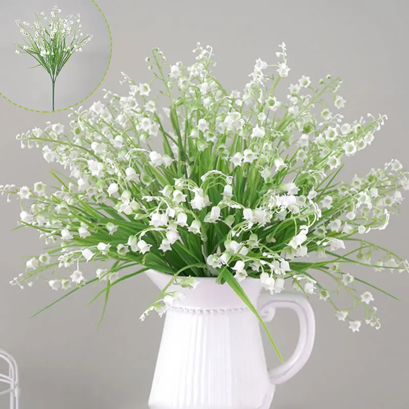 

Artificial Flowers Lily of the Valley 7 Branches Fake Plastic Lily Flower Bridal Bouquet Wedding Party Decor Flores Artificiales