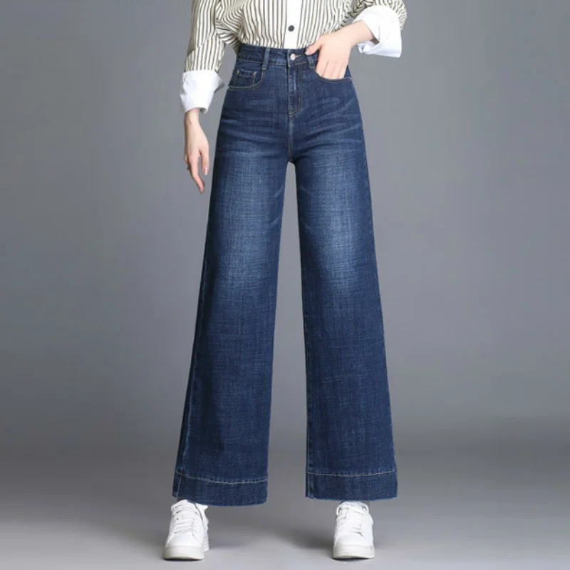

High Waist Women Wide Leg Jeans Ankle Length Fashion Loose Comfortable Korean Version Draped Female Nine-point Denim Pants