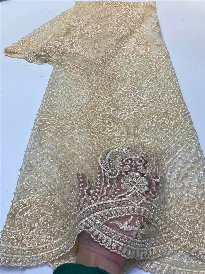 

newcoming good quality beads tube net tulle lace fabric 5yards fashion mesh lace for women party dress ZX12024