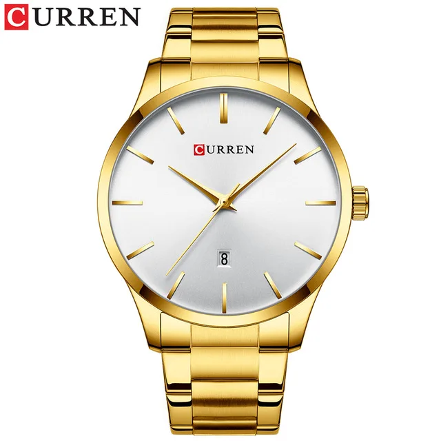 gold white Новые часы Мужские Модные Стильные Классические кварцевые часы CURREN Мужские часы из нержавеющей стали деловые мужские наручные часы под платье - Цвет: gold white