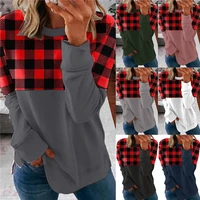 womens casual stitching t shirt 2021 autumn and winter loose long sleeved sweatshirt lattice o neck pullover printing new top