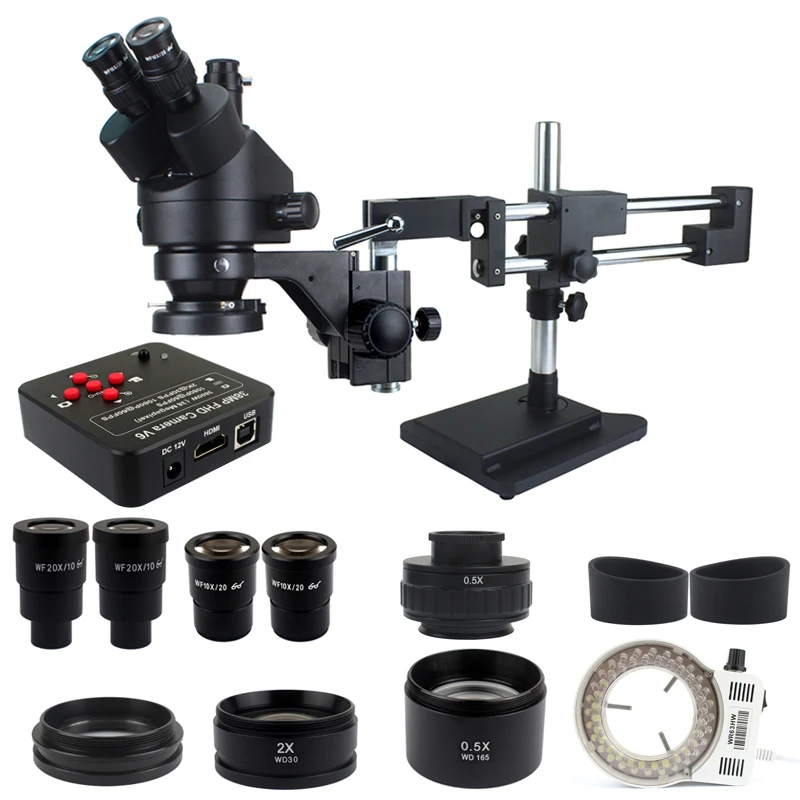 3.5X-90X Double Boom Zoom Simul Focal Trinocular Stereo Microscope 38MP HDMI USB SMD Microscopio Camera Phone PCB Repair Tools |