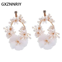 handmade chiffon flower clip on earrings for women accessories crystal bridal wedding drop earring party jewelry bridesmaid gift
