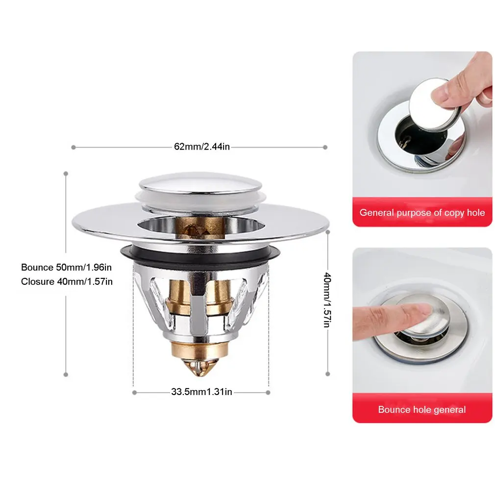 

Universal Stainless Steel Bullet Core Push Type Basin Drain Filter No Overflow Bounce Core Push-type Converter Sink Drain