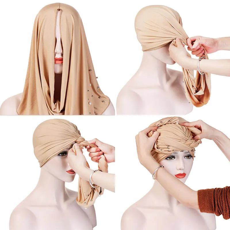 Женская кепка тюрбан украшенная бисером мусульманский хиджаб однотонная