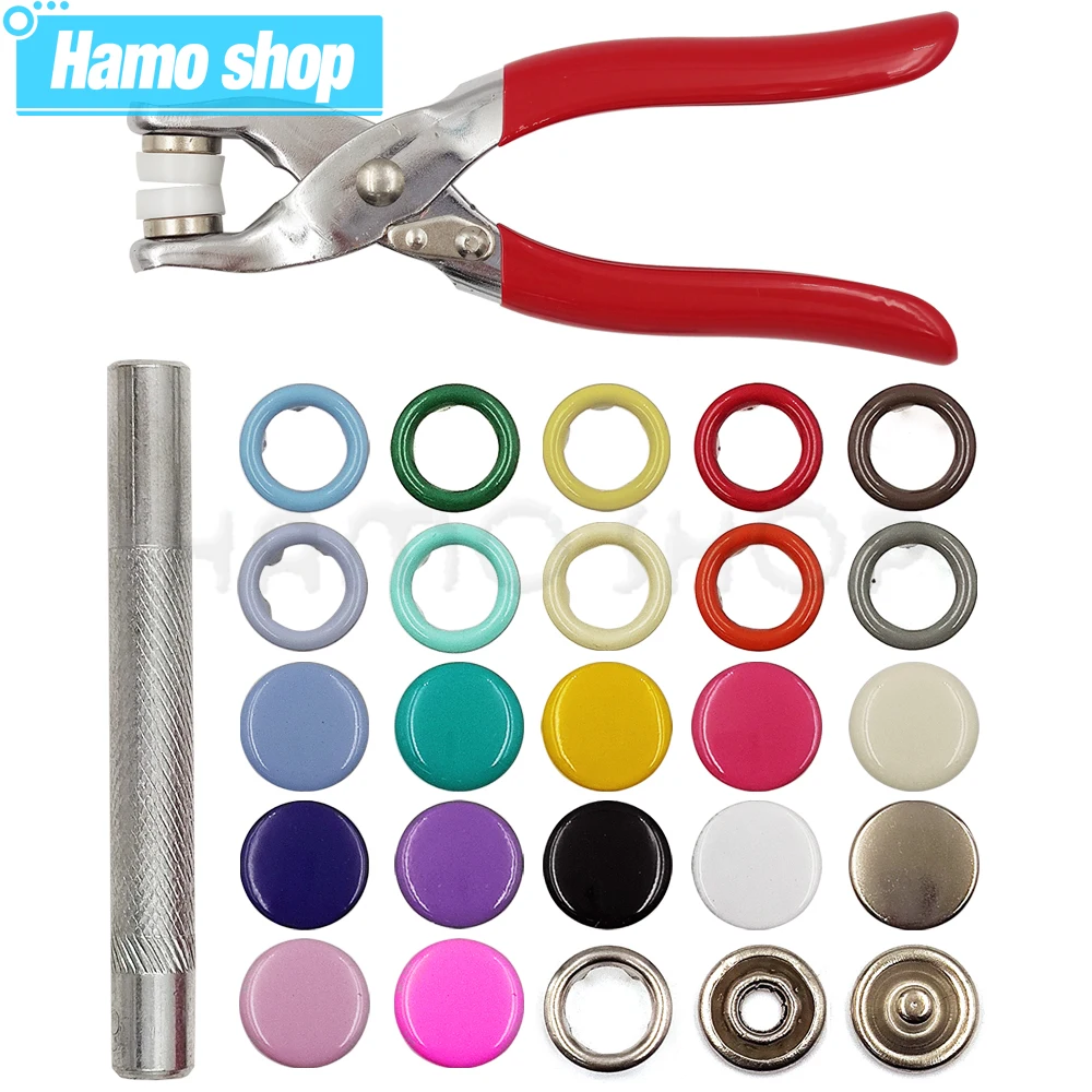 

100pcs 9.5mm Metal Prong Snap Button Hollow/Solid Press Prong Fasteners Studs With Pliers For Clothes Garment Sewing Bags Shoes