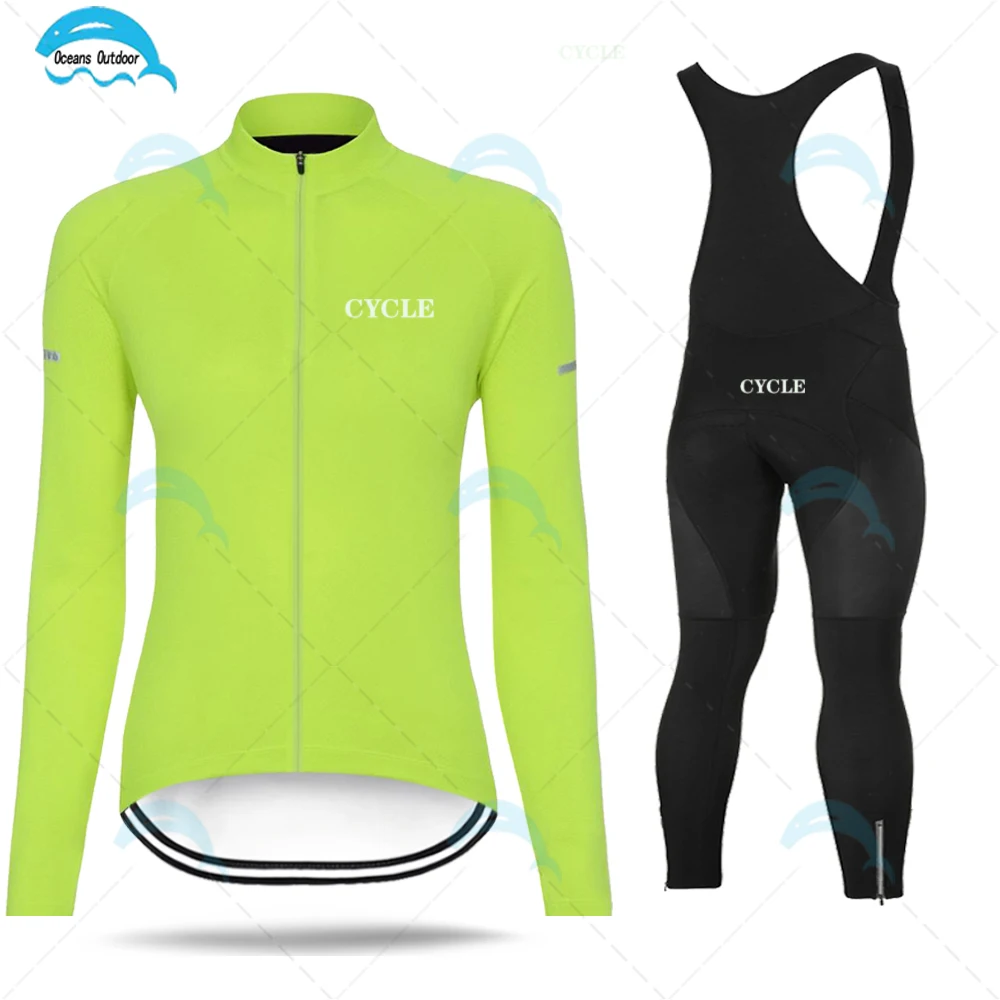 

Lady Long Sleeve Cycling Jersey Set Spring Autumn Wear Maillot Ciclismo Mountain Bike Set Bodysuit Breathable Quick Dry