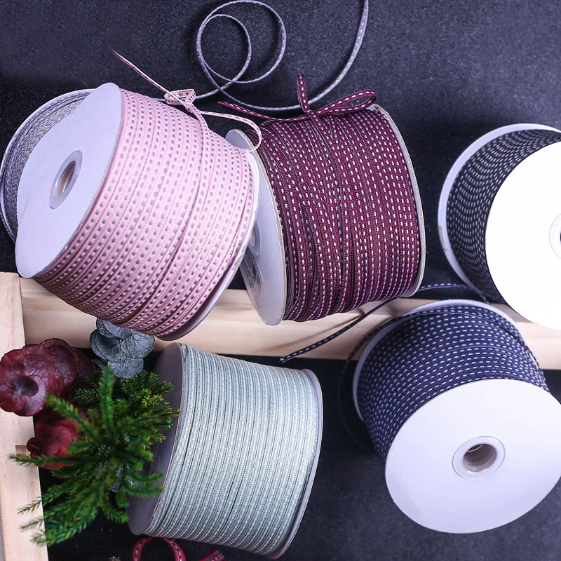 

3mm*300yards Stitched Dots Ribbon Tape for Handcraft Supplies Bouquet Gift Wrapping Gift Packaging Stuff
