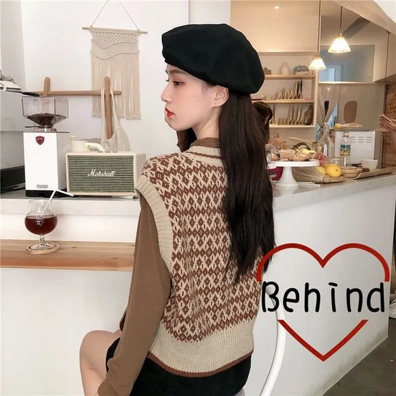 Осень-зима 2020 Новый стиль корейский без рукавов Трикотажный жилет с V-образным