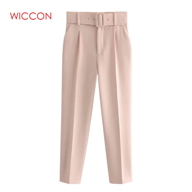 2020 женский костюм с поясом брюки высокой талией повседневные Розовые Желтые