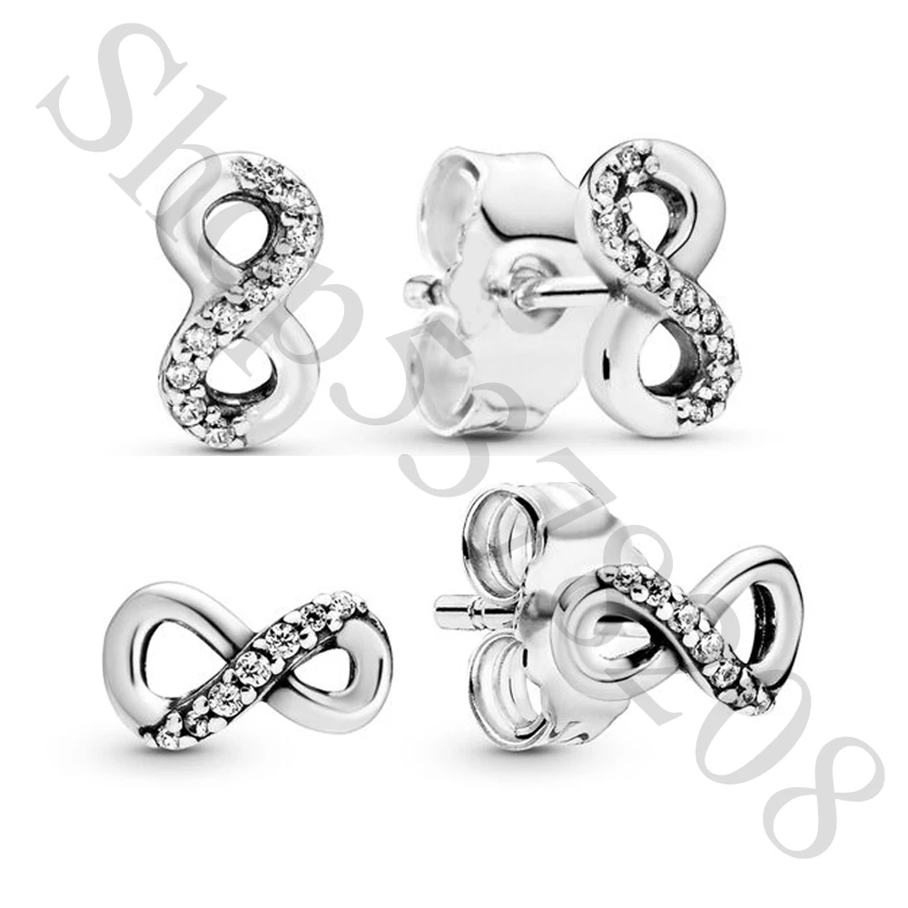 Подлинные 925 пробы Серебряные Оригинальные серьги гвоздики Бесконечная любовь в