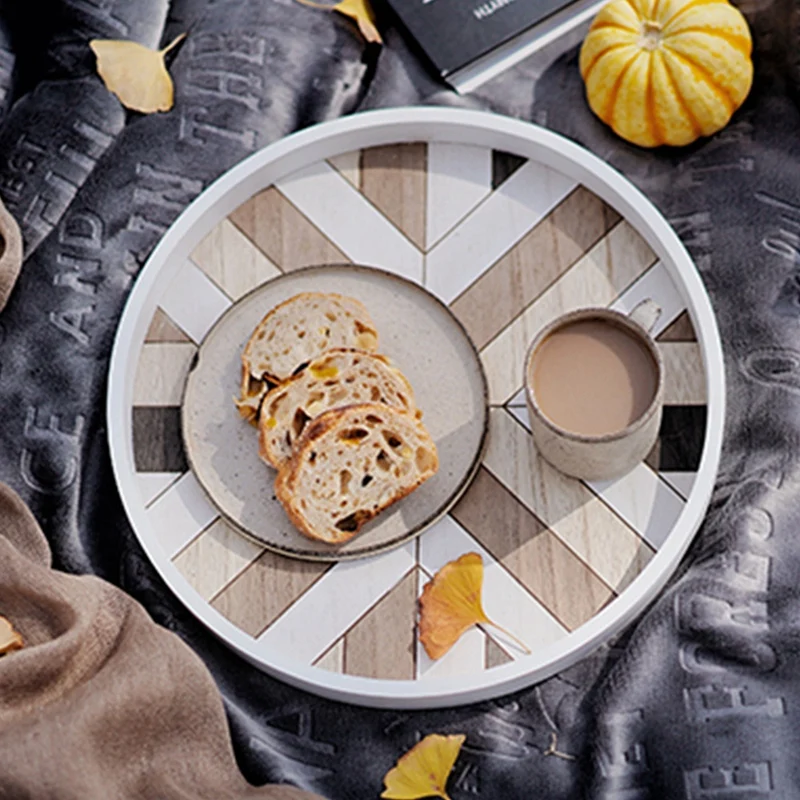 

Nordic Dessert Plate,Wooden Serving Tray,Coffee Cake Plates,Hexagonal Round Desserts Food Organizer Platter