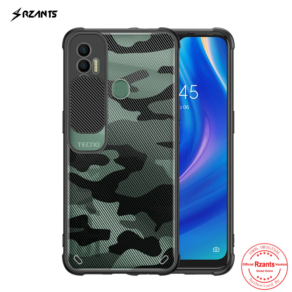 

Rzants For Tecno Spark 7 Spark 7P Case Hard [Camouflage Lens] Camera Protection Hlaf Clear Cover