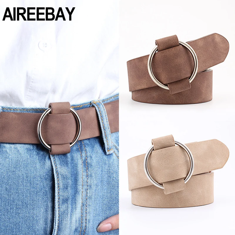 Женские повседневные ремни AIREEBAY широкие с круглой пряжкой для женщин розовый