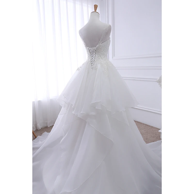 2020 Новое Короткое свадебное платье с круглым вырезом спереди и длинной спинкой