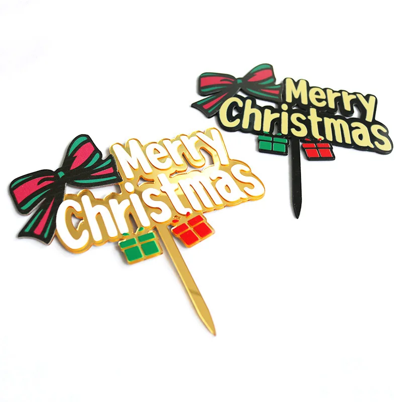 

1 Piece Merry Christmas Acrylic Cake Topper Butterfly Knot Merry Christmas Cake Topper Christmas Party Cake Decorations Supplies