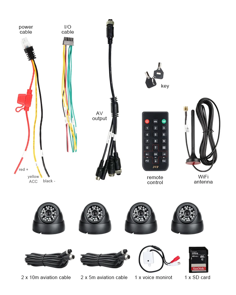 Wifi car digital video recorder vehicle dvr pc phone monitor Cycle Recording mobile + 4pcs night vision indoor camera | Автомобили и