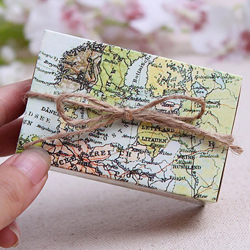 10 шт. коробка сувениров с картой мира винтажная из крафт бумаги Подарочная сумка
