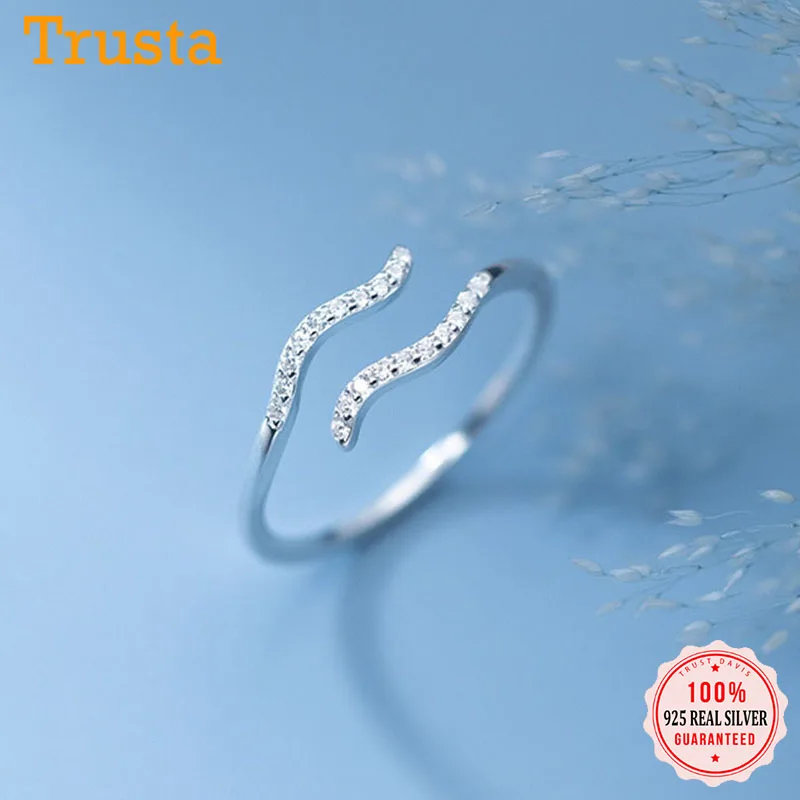 

TrustDavis 925 Sterling Silver Women Jewelry Waves Dazzling CZ Opening Cocktail Ring For Wedding Party Jewelry Wholesale DB1068