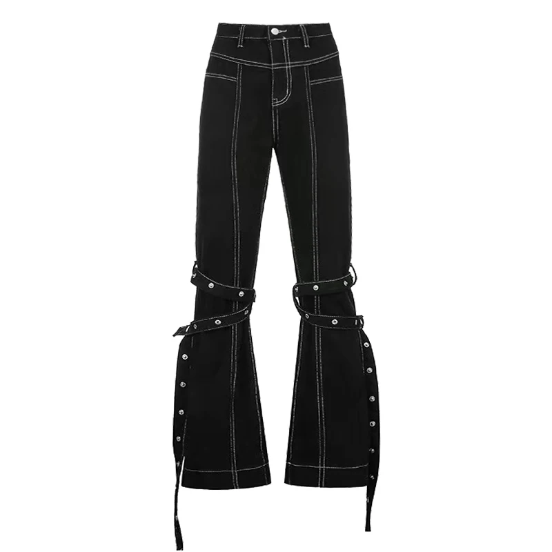 

Модные широкие брюки Y2k в стиле High Street с завязками, модные джинсовые брюки, женская модная уличная одежда, повседневные джинсы, новинка весны...