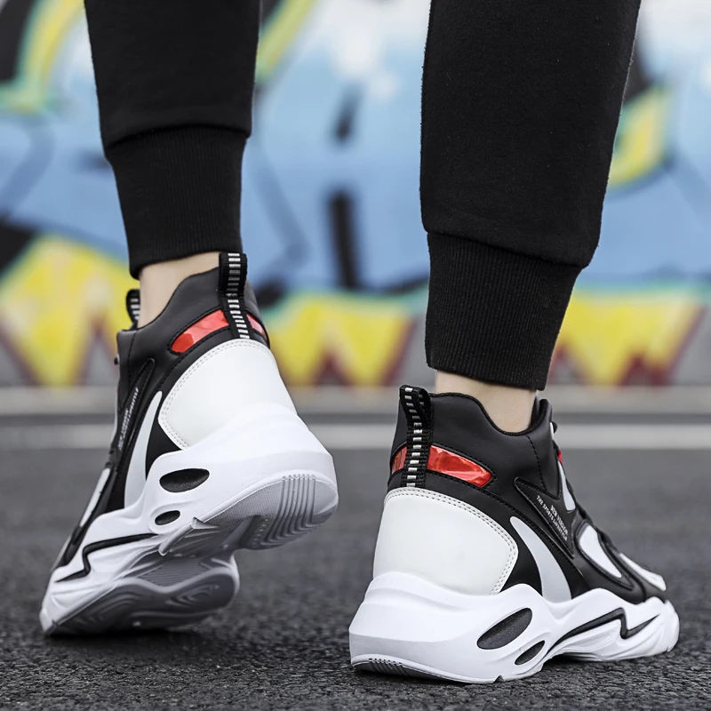 Зимняя спортивная обувь для мужчин кроссовки на платформе дышащая кожаная