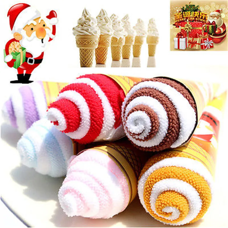 

Soft Fiber Cotton 20x20cm Children Towels Portable Cup Shaped Ice Cream Cone Towel Cute Face/Hand Cloth Towel Wedding Party Gift
