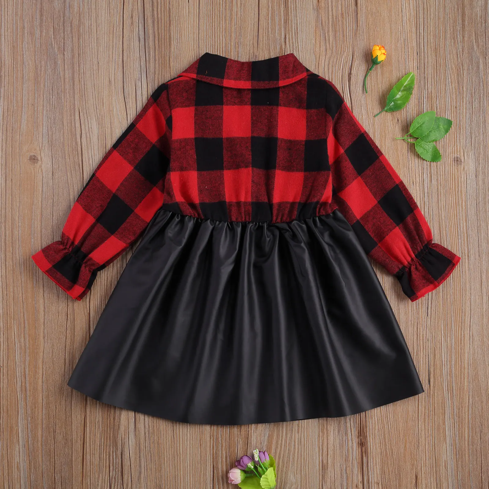 

Pudcoco 2020 Autumn 2-7Y Kids Toddler Baby Girl Red Plaid Lapel Collar Single Breasted Lantern Long Sleeve Black Draped Dress