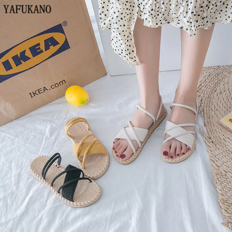 

Summer Shoes Woman Sandals Flat Sandalias Mujer Thin strips Gladiator Beach Sandals Ladies Flip Flops Slides