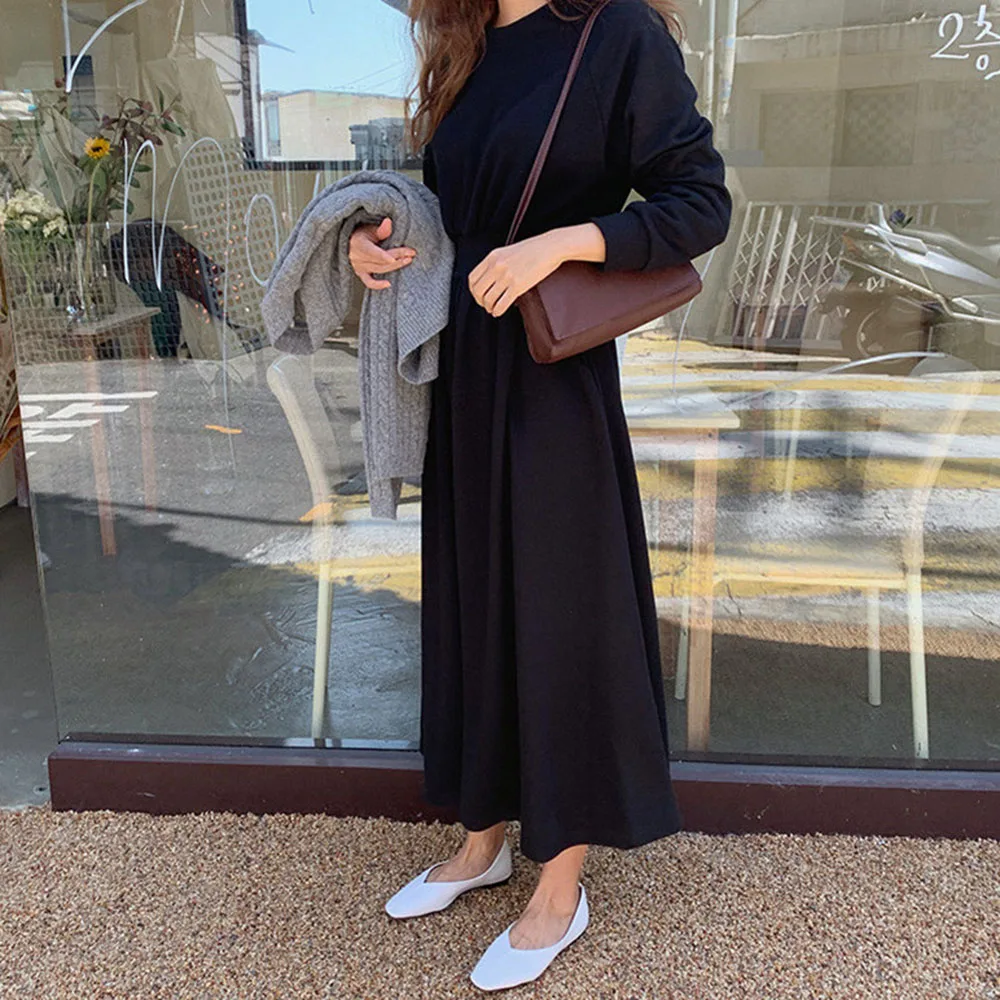 

Japanese Korean Version Loose Casual Women's Dress Swing Fashion Temperament Spring Summer 2021 Round Neck Long Sleeve